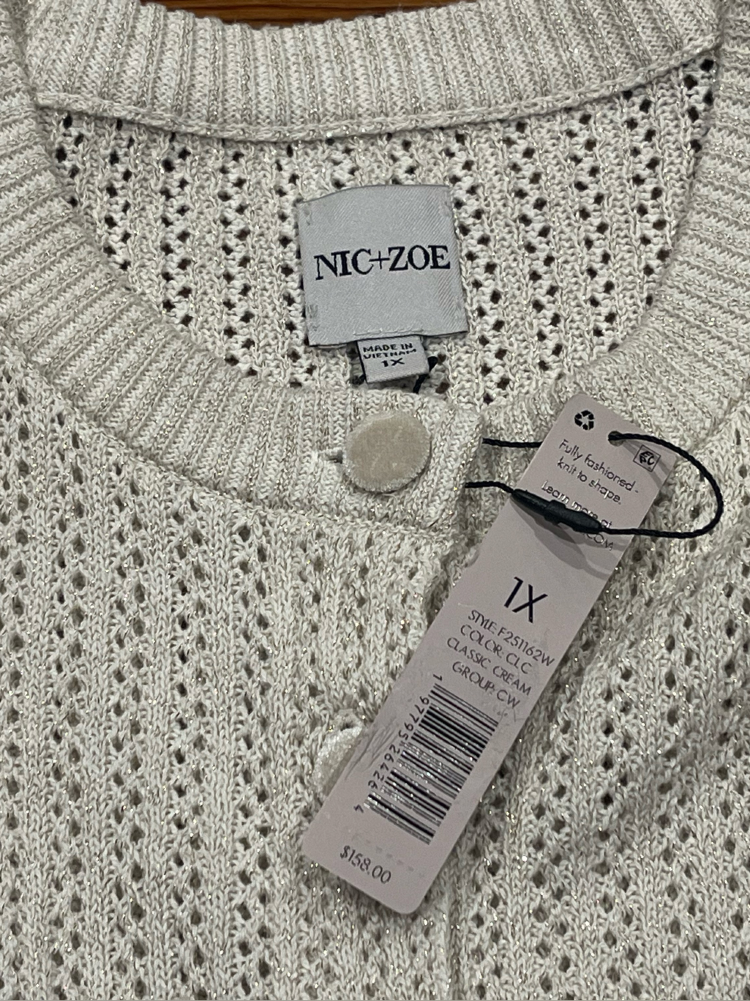 Nic+Zoe Open-Knit Button Cardigan Cream W/ Subtle Metallic Threads 1x Nwt — image 8 of 8
